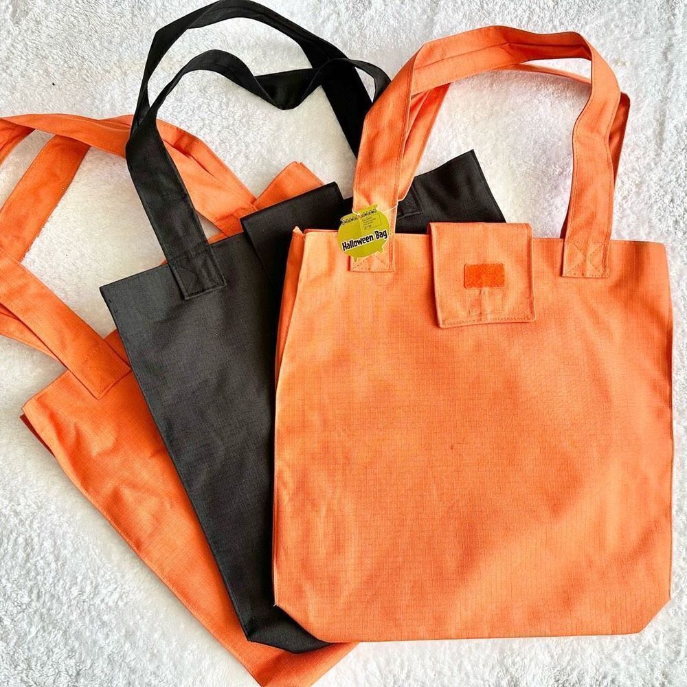 Orange and black grocery tote bags set of 3 - Halloween